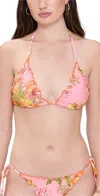 Pq Swim Embroidered Lettuce Edge Triangle Bikini Top Clementine In Clementine
