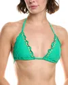 Pq Swim Embroidered Lettuce Edge Triangle Bikini Top In Green