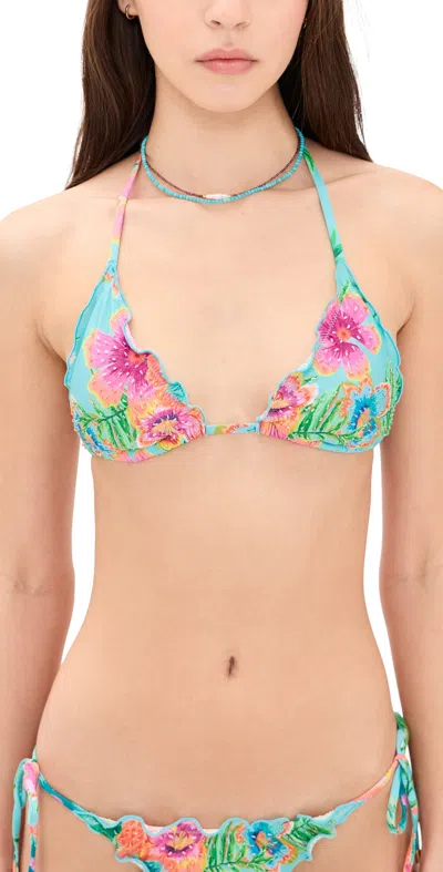 Pq Swim Embroidered Lettuce Edge Triangle Swim Top Solana In Multi