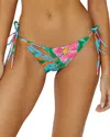Pq Swim Embroidered Side Tie Bikini Bottom In Zinnia