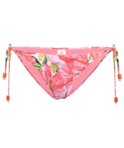 Pq Swim Embroidered Tie Full Bikini Bottom Flora In Pink