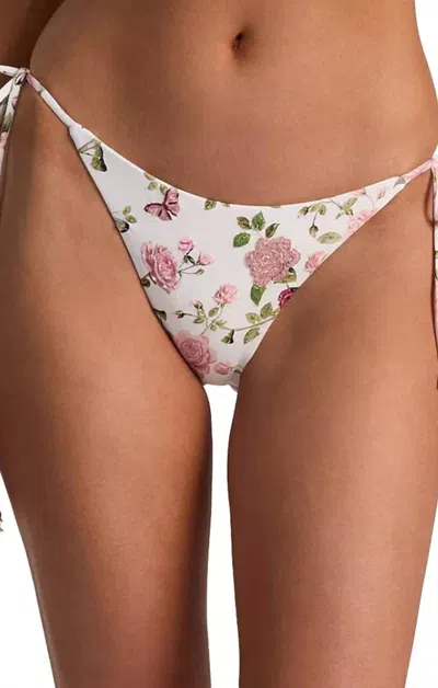 Pq Swim Embroidered Tie Side Bikini Bottom In English Rose In White