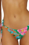 Pq Swim Embroidered Side Tie Bikini Bottom In Zinnia