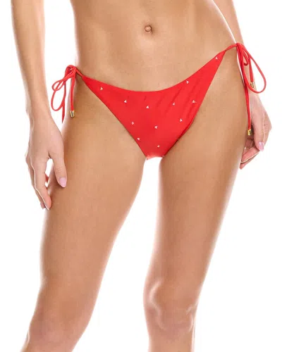 Pq Swim Embroidered Tie Teeny Bikini Bottom In Red