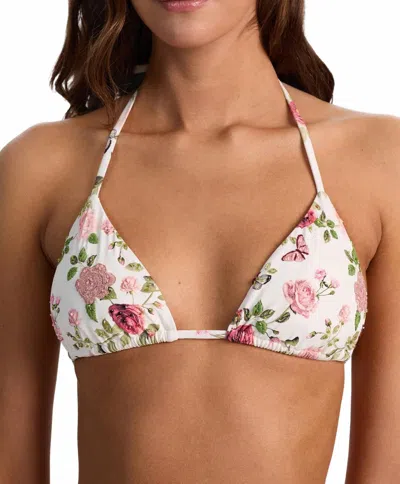 Pq Swim Embroidered Triangle Bikini Top In English Rose In Multi