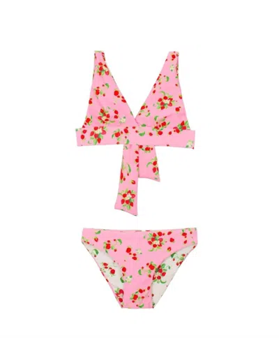 Pq Swim Kids' Girls' Allie Reversible Halter Bikini Set In Strawberry Fields In Pink