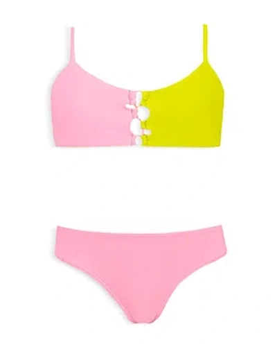 Pq Swim Girls' Cammy Loop Color Blocked Two Piece Swimsuit - Big Kid In Pop Pink