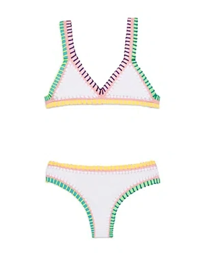 Pq Swim Girls' Rainbow Embroidered Two Piece Swimsuit - Little Kid, Big Kid In Water Lily