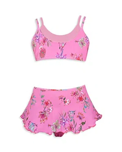 Pq Swim Girls' Skirted 2 Piece Swimsuit - Little Kid In Garden Pink