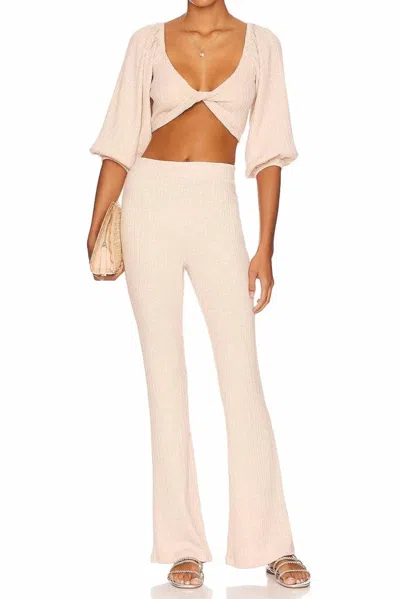 Pq Swim Jemma Twist Front Crop Top And Flared Pants Set In Beige In Pink