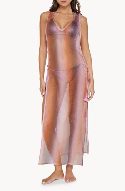 Pq Swim Joy Metallic Mesh Tassel Cover-up Dress In Violet Haze