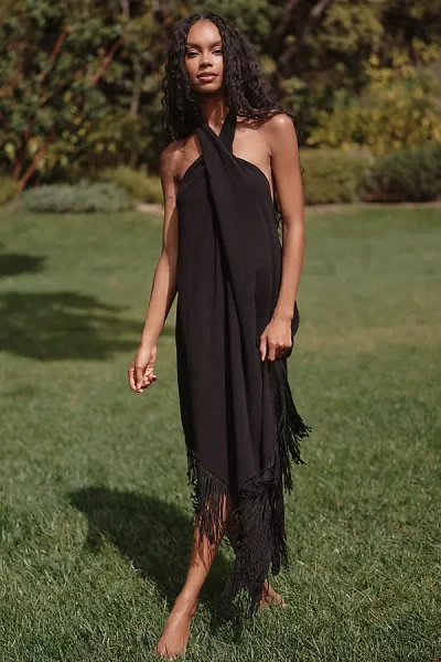 Pq Swim Kate Fringe Cover-up Midi Dress In Black