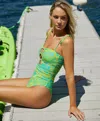 Pq Swim Keyhole One Piece Neon Palms In Green