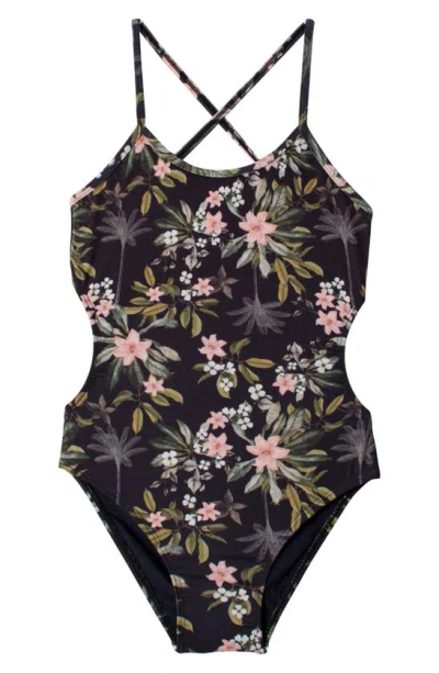 Pq Swim Kids' Ayah Floral Cutout One-piece Swimsuit In Gasparilla