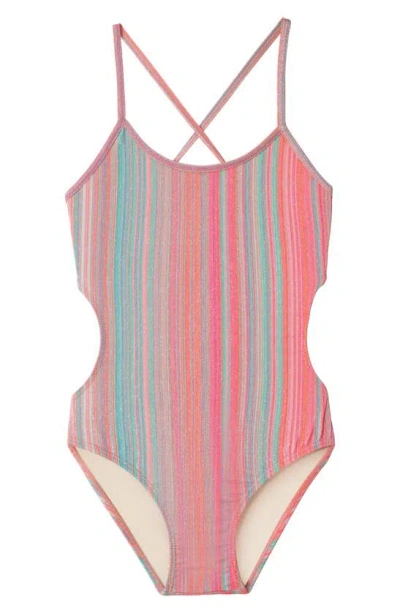 Pq Swim Kids' Ayah Stripe Cutout One-piece Swimsuit In Newport Stripe