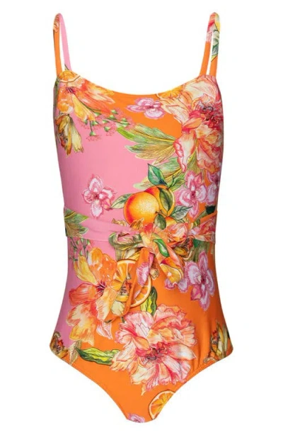 Pq Swim Kids' Bryxton Tie Waist One-piece Swimsuit In Orange