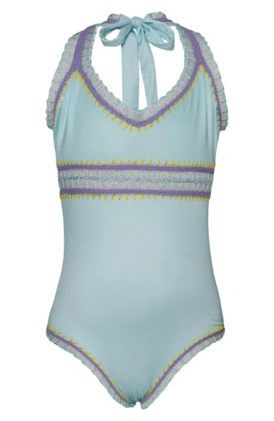 Pq Swim Kids' Embroidered One-piece Swimsuit In Blue