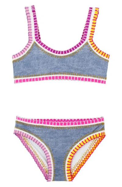 Pq Swim Kids' Embroidered Two-piece Bikini In Indie Sky