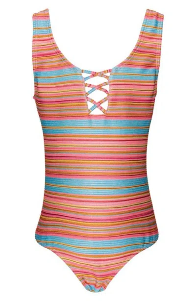 Pq Swim Kids' Fia Lace-up One-piece Swimsuit In Blue