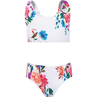 Pq Swim Kids' Finley Smocked Two-piece Swimsuit In White