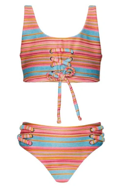 Pq Swim Kids' Lace-up Two-piece Swimsuit In Multi