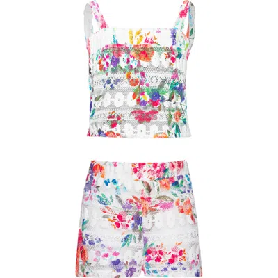 Pq Swim Kids' Lainey Lace Cover-up Top & Shorts Set In Multi