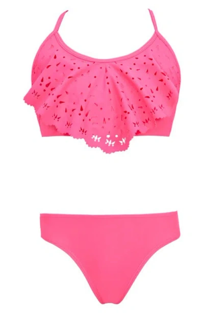 Pq Swim Kids' Laser Flutter Two-piece Swimsuit In Pink