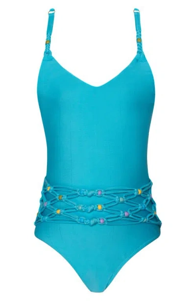 Pq Swim Kids' Little Brynn Beaded One-piece Swimsuit In Blue