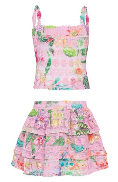 Pq Swim Kids' Lucy Tank & Ruffle Skirt Set In Pink