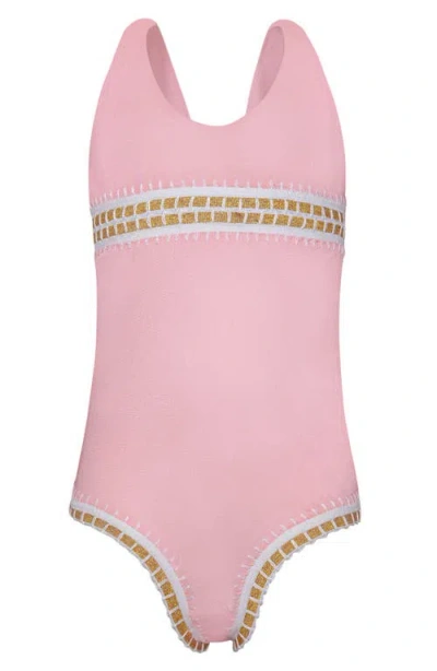 Pq Swim Kids' Mabel Rainbow Embroidered One-piece Swimsuit In Pink