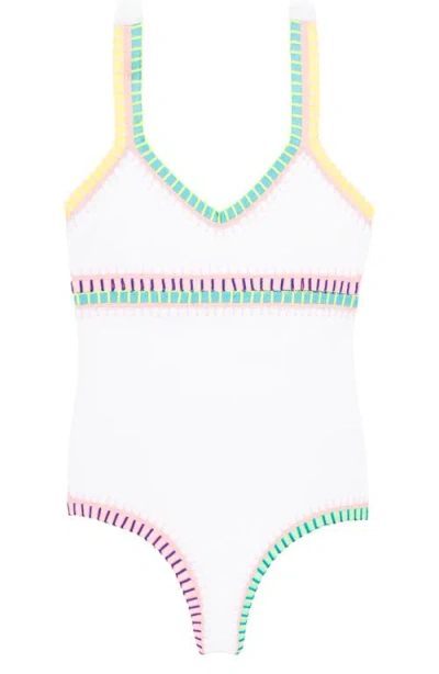 Pq Swim Kids' Rainbow Embroidered One-piece Swimsuit In Multi