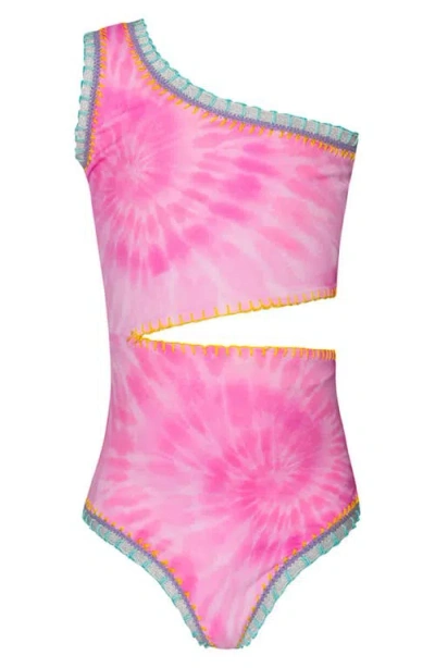 Pq Swim Kids' Rainbow Embroidered One-shoulder One-piece Swimsuit In Blue