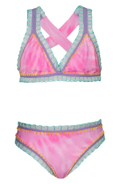 Pq Swim Kids' Rainbow Embroidered Two-piece Swimsuit In Blue