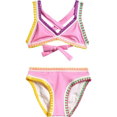 Pq Swim Kids' Rainbow Embroidered Two-piece Swimsuit In Multi