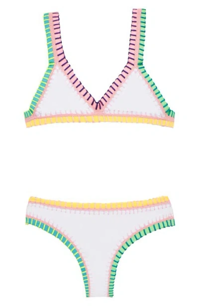 Pq Swim Kids' Rainbow Embroidered Two-piece Swimsuit In Multi