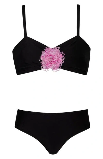 Pq Swim Kids' Rosette Two-piece Swimsuit In Black
