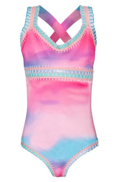 Pq Swim Kids' Sadie Rainbow Embroidered One-piece Swimsuit In Multi