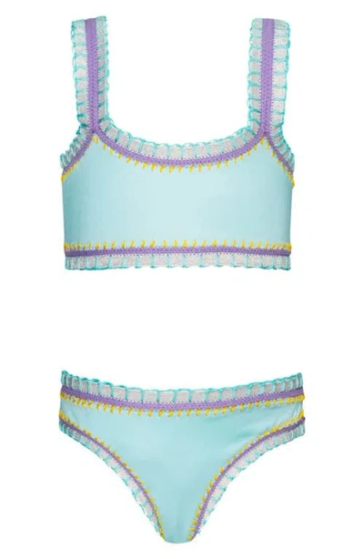 Pq Swim Kids' Sporty Rainbow Embroidered Two-piece Swimsuit In Blue