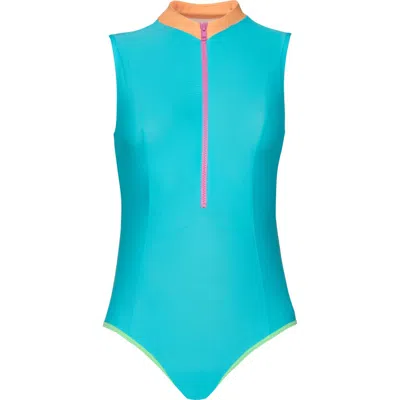 Pq Swim Kids' Zip One-piece Swimsuit In Blue
