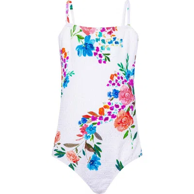 Pq Swim Kids' Zoey Smocked One-piece Swimsuit In White
