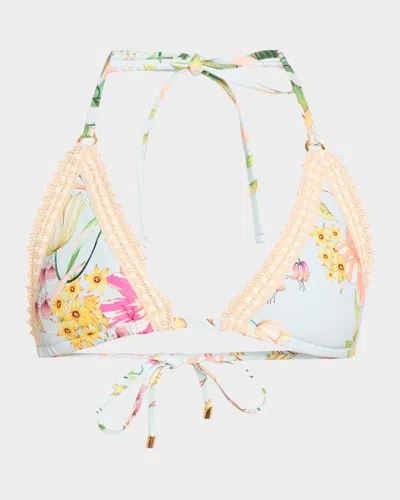 PQ SWIM KYLE FLORAL CROCHET-TRIM TRIANGLE BIKINI TOP