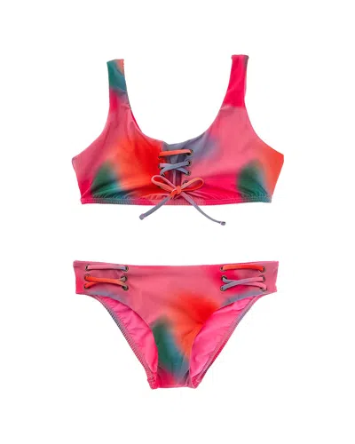 Pq Swim Kids' Lace-up 2pc Bikini Set In Pink