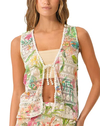 Pq Swim Leni Tie Front Sheer Crop Cotton Blend Lace Cover-up Top In Multi