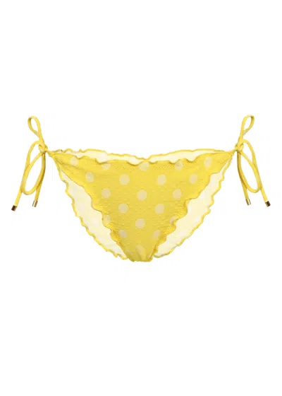 Pq Swim Lettuce Edge Tie Side Bottom Teeny Polka Dot In Yellow