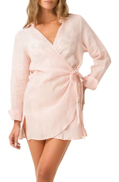 Pq Swim Lily Long Sleeve Linen Cover-up Wrap Dress In Pink