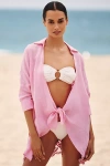 Pq Swim Linen Blend Lace Millie Tie Tunic Cover-up In Pink