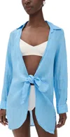 Pq Swim Millie Tie Linen Cover-up Shirt In Blue