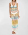 PQ SWIM MARLO OPEN-KNIT COLORBLOCK STRIPE MAXI DRESS