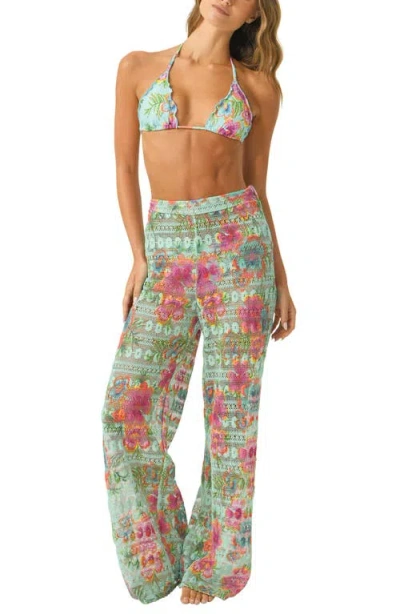 Pq Swim Meg Embroidered High Waist Cover-up Pants In Multi