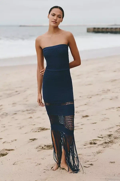 Pq Swim Melissa Stitch Fringe Strapless Cover-up Maxi Dress In Blue